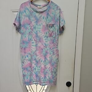 Women's Tie-Dye Pocket Tee Dress - Pastel Pink & Blue